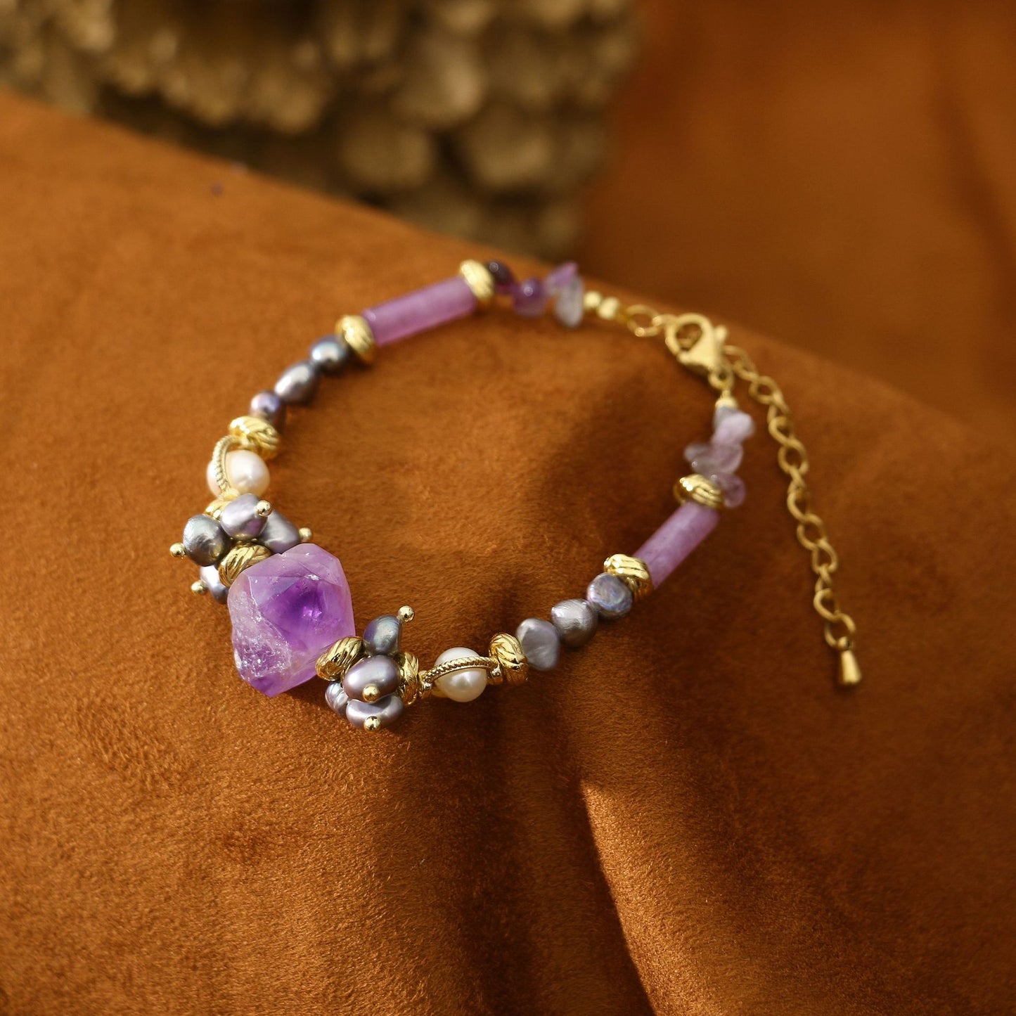 Gray Pearl Amethyst Baroque Versatile Bracelet