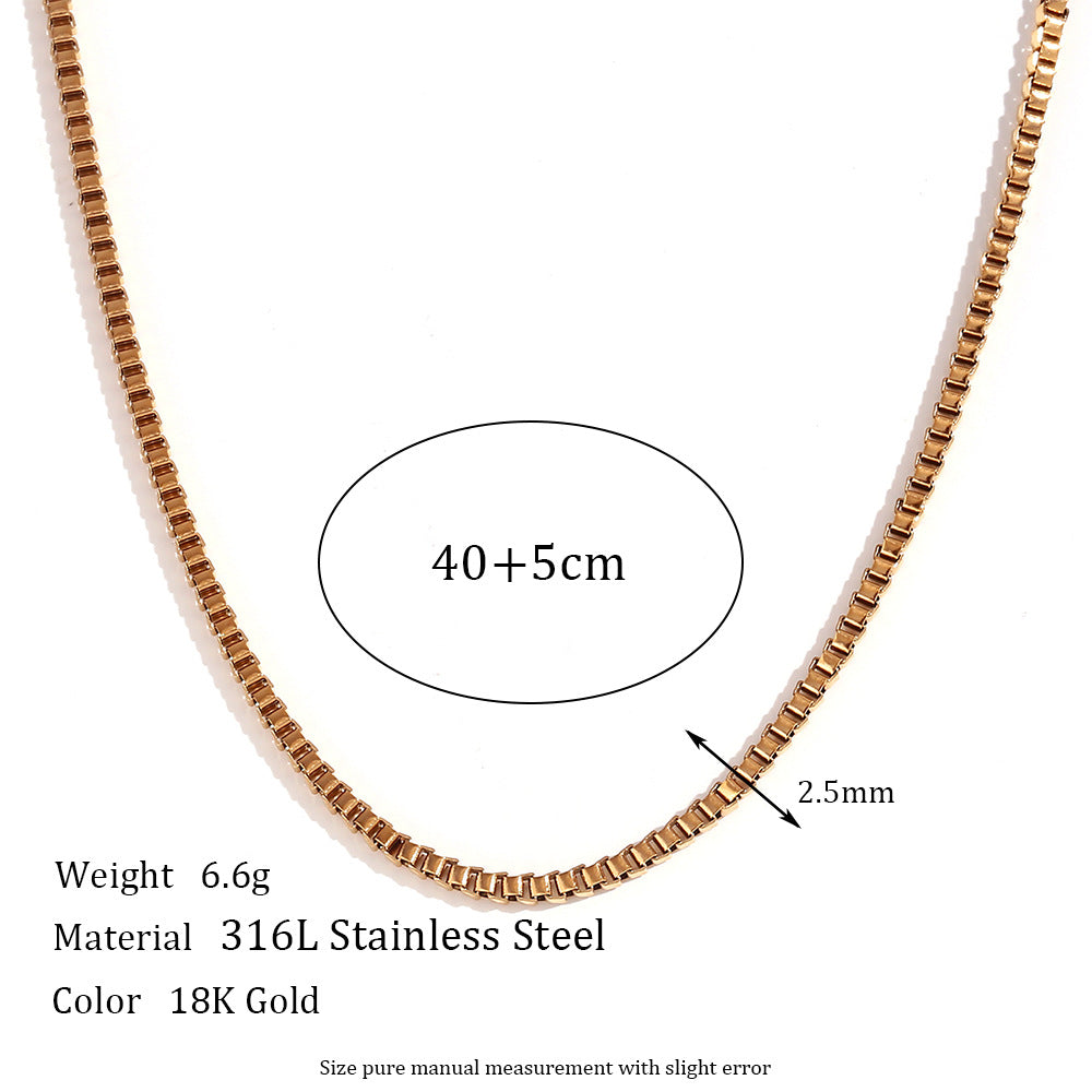 18K Gold Plated Square Box Waterproof Necklace