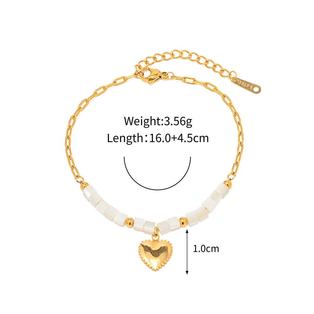 18K Gold Plated Shell Beaded Love Pendant Bracelet Waterproof