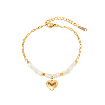 18K Gold Plated Shell Beaded Love Pendant Bracelet Waterproof