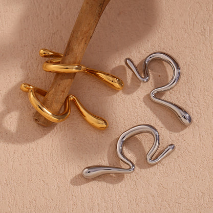 18K Stainless Steel Irregular Waterproof Curved Ear-clips