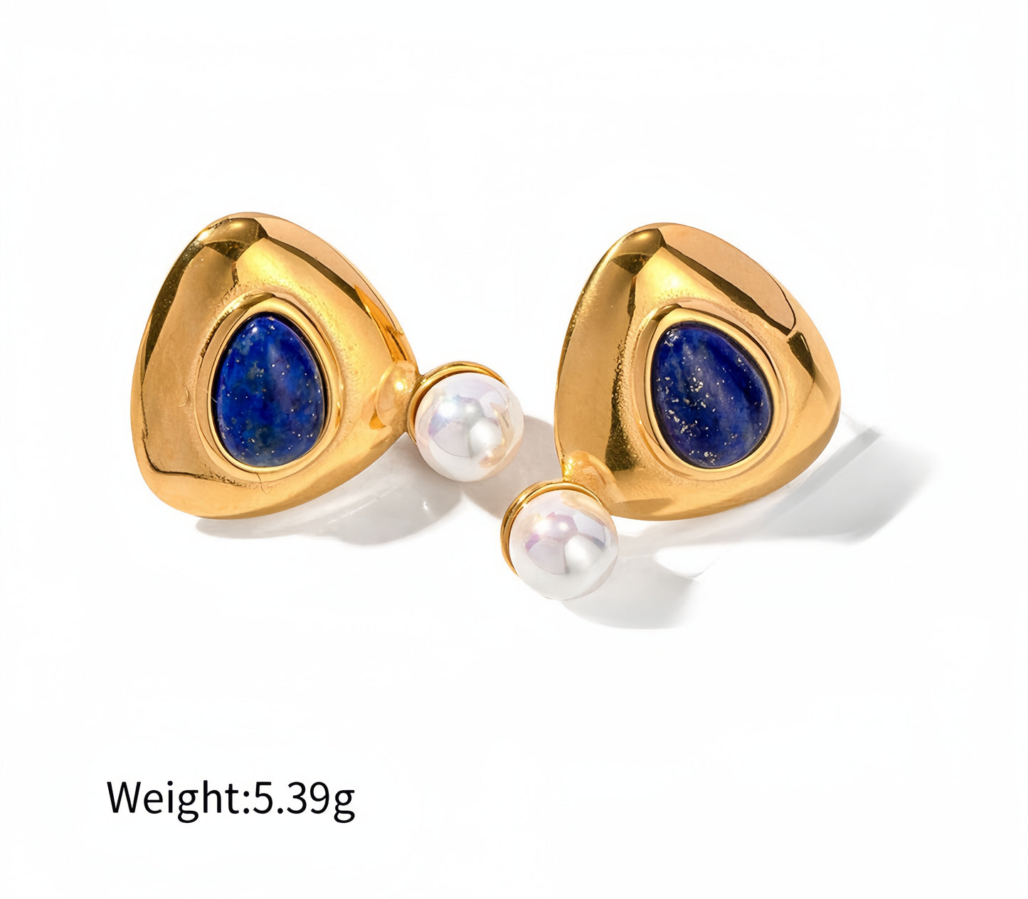 18K Gold Plated Triangle Lapis Lazuli Earrings Waterproof