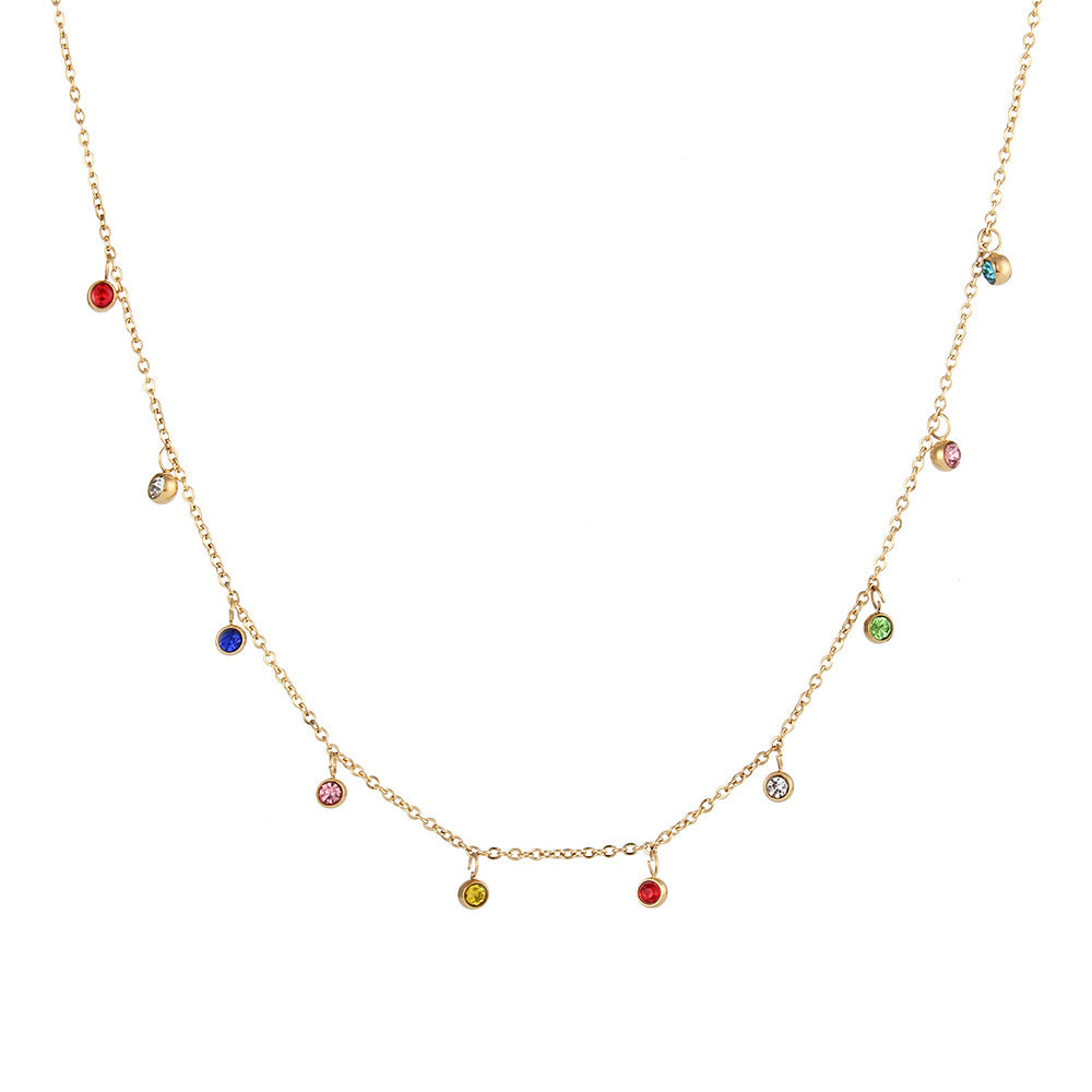 18K Gold Plated Color/White Zircon Drop Waterproof Necklace