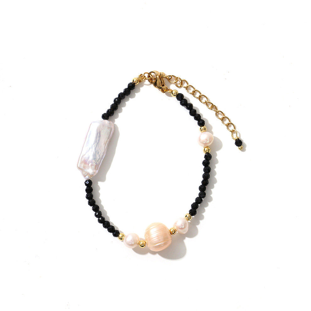 Baroque Natural Freshwater Pearl Black Spinel Bracelet