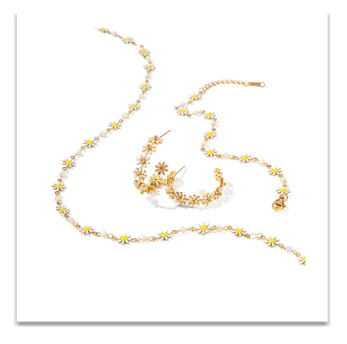 18K Gold Plated Daisy Flower Necklace Waterproof