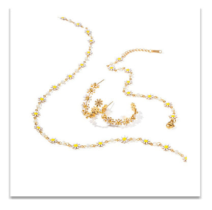 18K Gold Plated Daisy Flower Necklace Waterproof