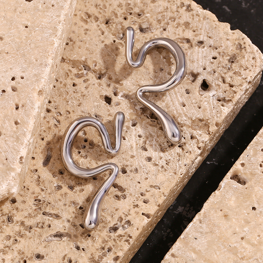 18K Stainless Steel Irregular Waterproof Curved Ear-clips