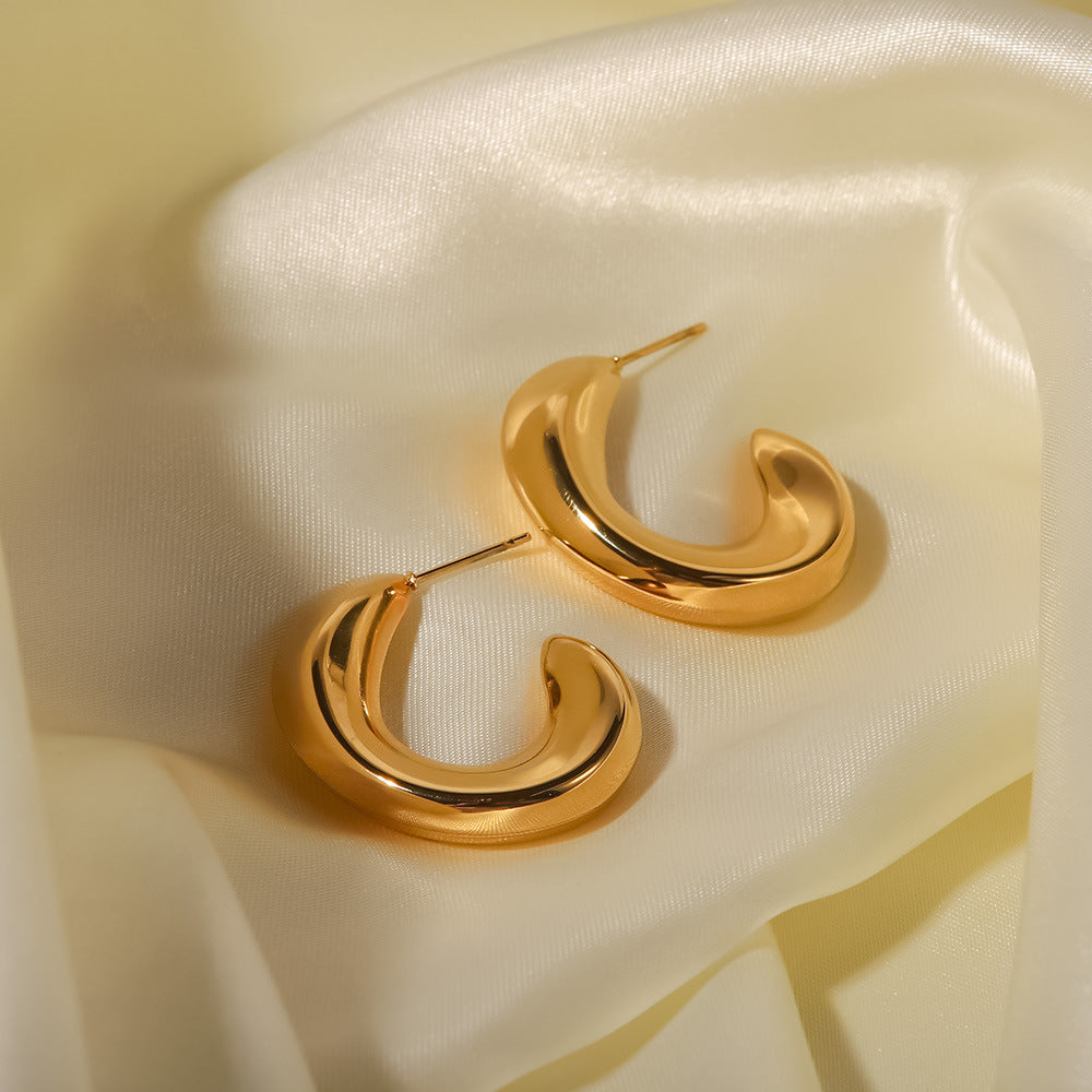 18K Gold Plated Wavy C-Shaped Hollow eEarrings Waterproof