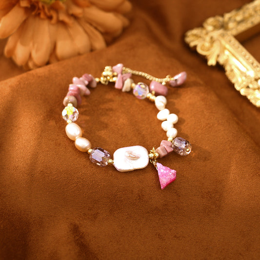 Baroque Natural Pearl Rose Stone Bracelet