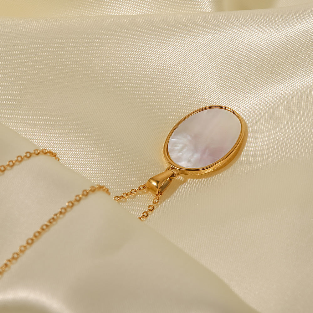 18K gold plated white mother-of-pearl pendant necklace waterproof