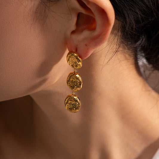 18k Gold Plated Lava Pattern Pendant Earrings Waterproof