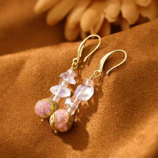 Baroque Rose Quartz Garnet Freshwater Pearl Earrings