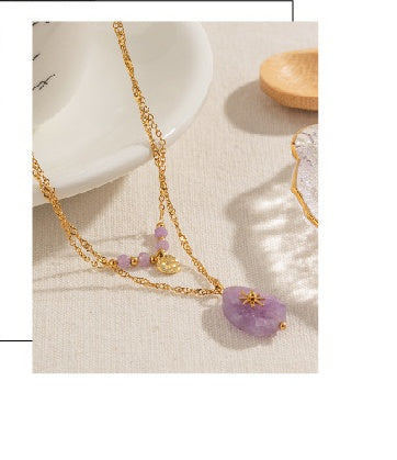 18k Gold Plated Natural Purple Stone Multi-Layer Necklace Waterproof