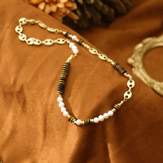 Tiger Eye Natural Freshwater Pearl Necklace