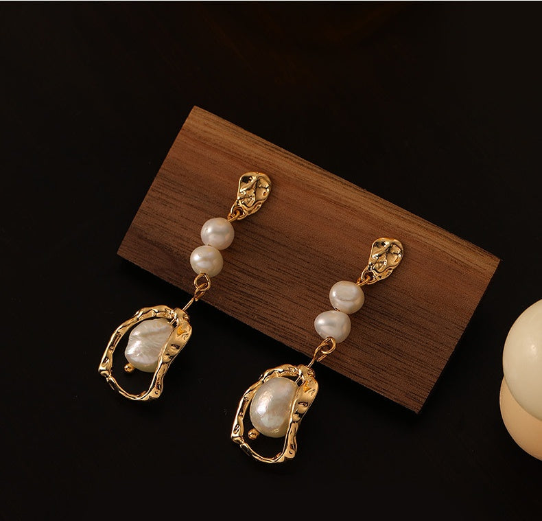 Long Natural Freshwater Pearl Lava Earrings