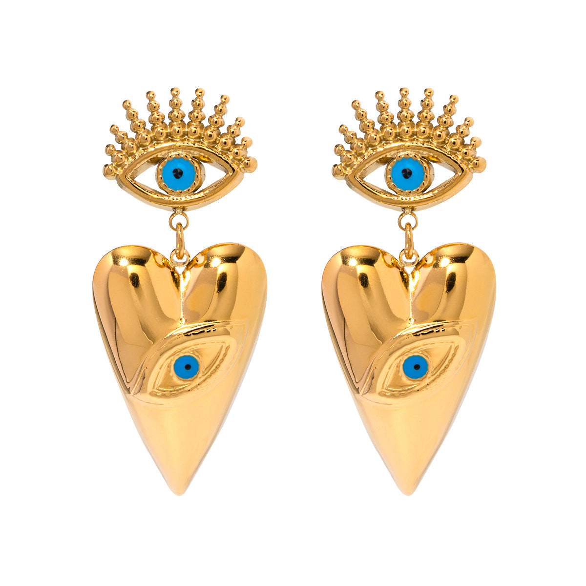 18K Gold-Plated Oil Drop Devil's Eye Love Pendant Earrings Waterproof