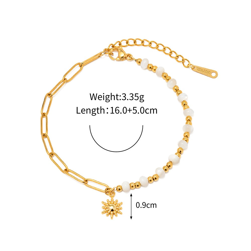 18K Gold Plated Shell Beaded Sun Pendant Bracelet Waterproof