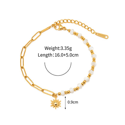 18K Gold Plated Shell Beaded Sun Pendant Bracelet Waterproof