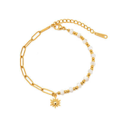 18K Gold Plated Shell Beaded Sun Pendant Bracelet Waterproof