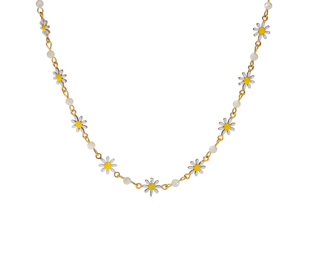 18K Gold Plated Daisy Flower Necklace Waterproof