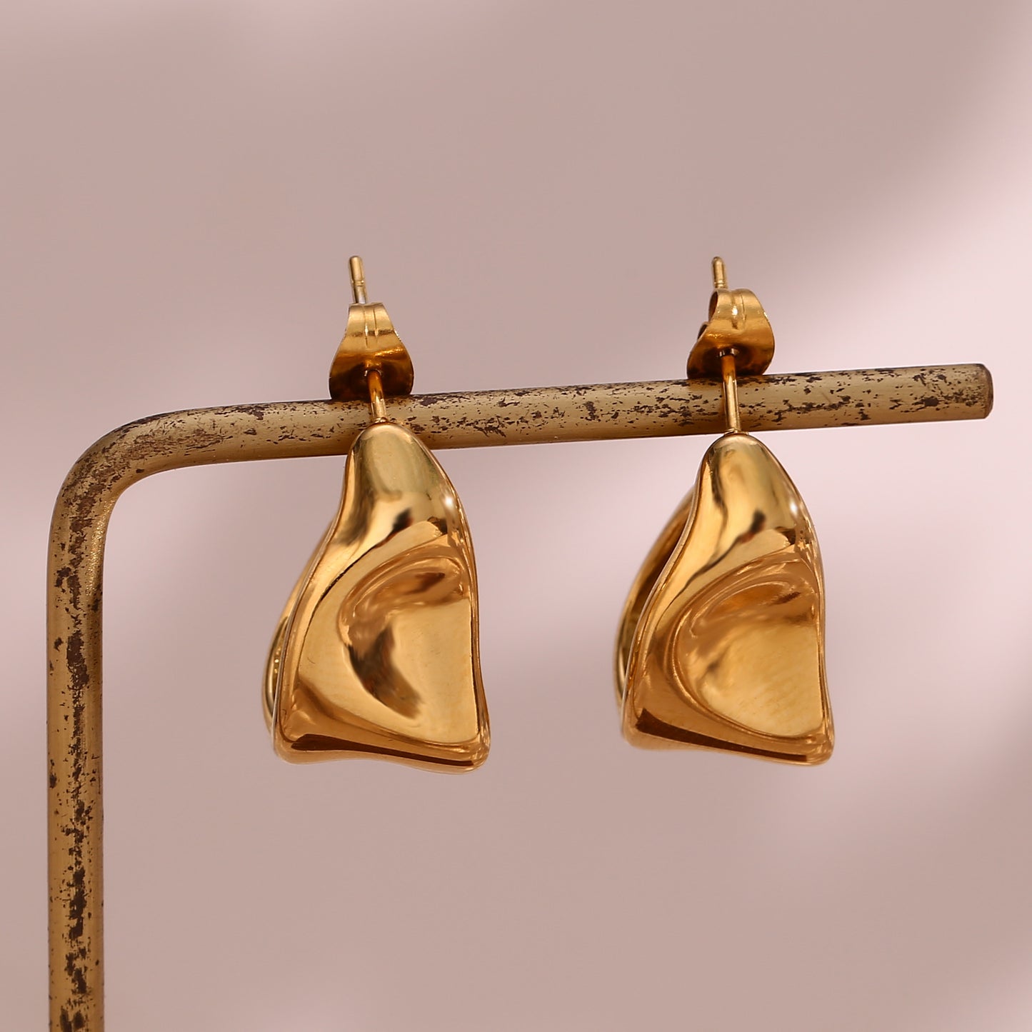 18k Gold Plated Steel Stainless Irregular Trapezoid Waterproof Earrings