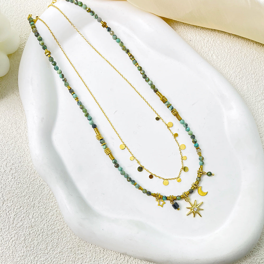 Golden natural African turquoise necklace