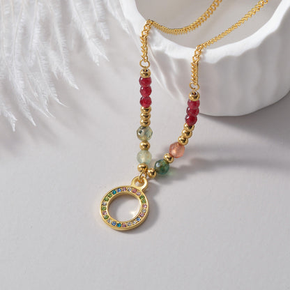 14K Gold Plated Colorful Beaded Zircon Pendant Necklace