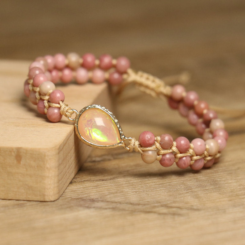 Natural Rhodochrosite Woven Bracelet