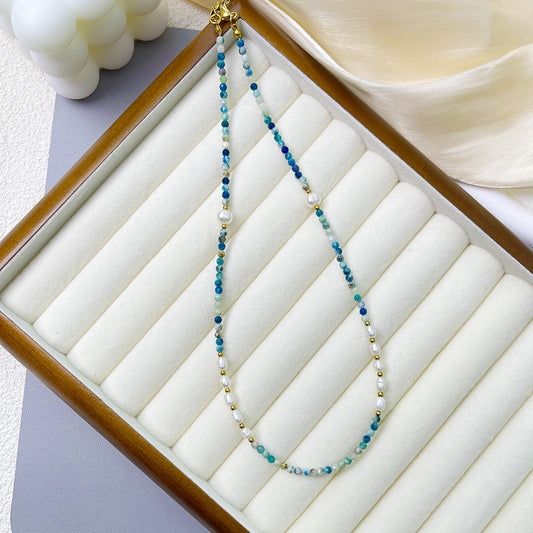 Natural azurite freshwater pearl necklace