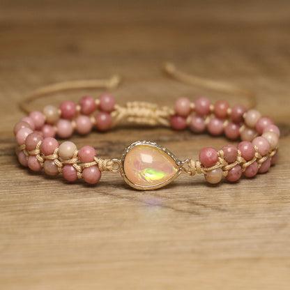 Natural Rhodochrosite Woven Bracelet