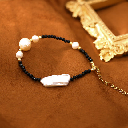 Baroque Natural Freshwater Pearl Black Spinel Bracelet