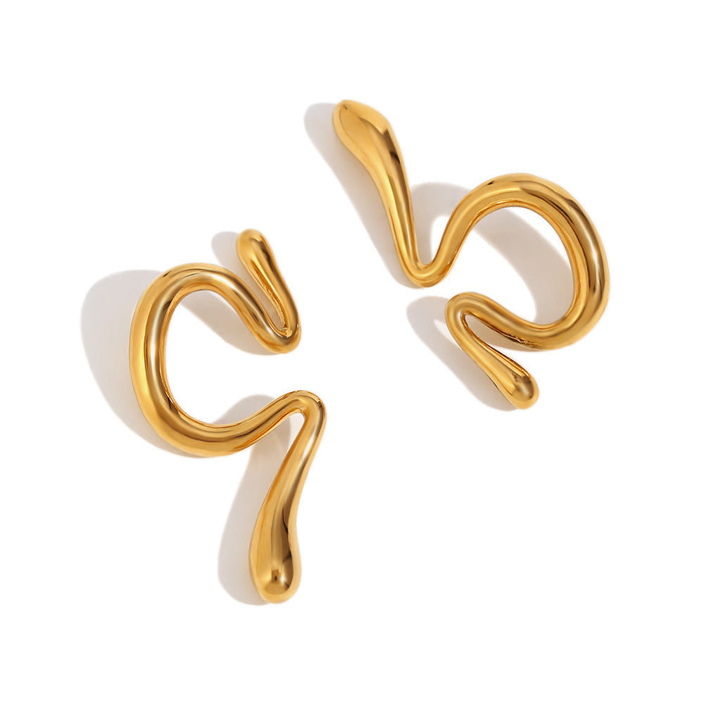 18K Stainless Steel Irregular Waterproof Curved Ear-clips