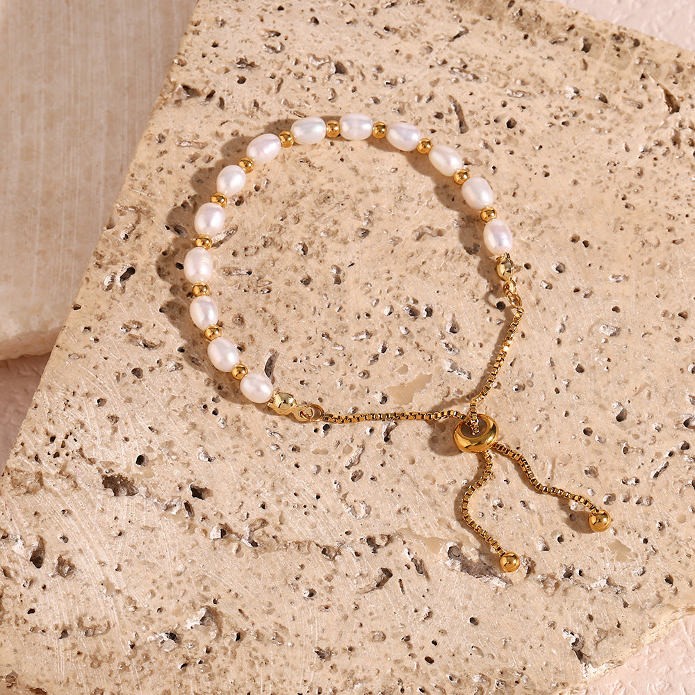 18K Gold Plated Freshwater Pearl Drawstring Waterproof Bracelet