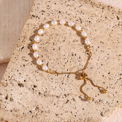 18K Gold Plated Freshwater Pearl Drawstring Waterproof Bracelet