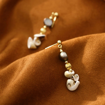 Conch Black Baroque Natural Freshwater Pearl Earrings