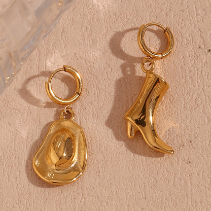 18K Gold Plated Western Cowboy Boot Waterproof Earrings