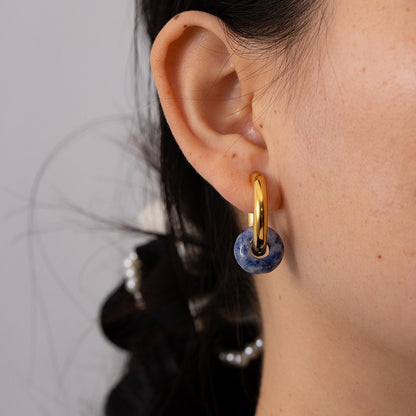 18K Gold Plated Natural Lapis Lazuli Drop Earrings Waterproof