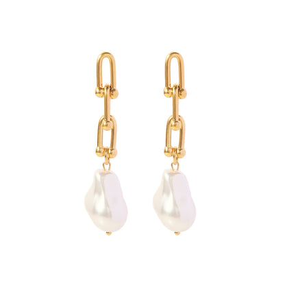 18k Gold Plated Freshwater Pearl Drop Earrings Waterproof