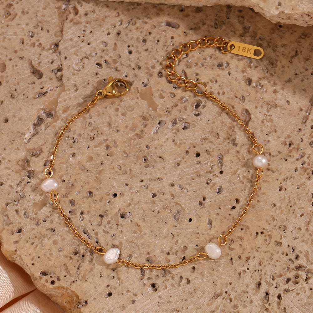 18k Gold Plated Freshwater Pearl Waterproof Bracelet