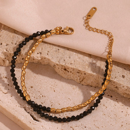 18K Gold Plated Natural Obsidian Beaded Waterproof Bracelet