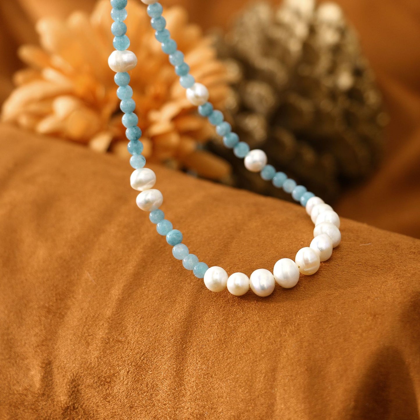 Aquamarine Natural Freshwater Pearl Necklace