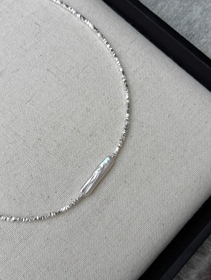 S925 Silver Rectangular Natural Freshwater Pearl Necklace