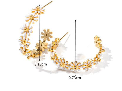 18K Gold Plated Daisy Flower Earrings Waterproof