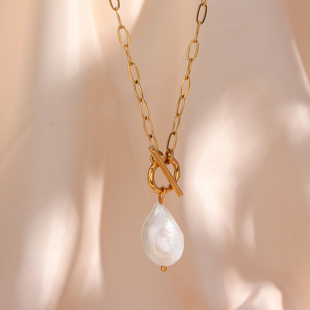 18K Golden Pearl Pendant O&T Clutch Waterproof Necklace