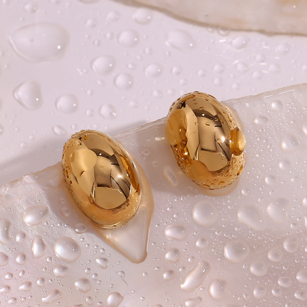 18K Gold Plated Vintage Hollow Bean Stud Waterproof Earrings