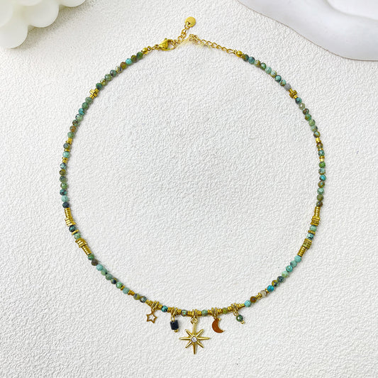 Golden natural African turquoise necklace