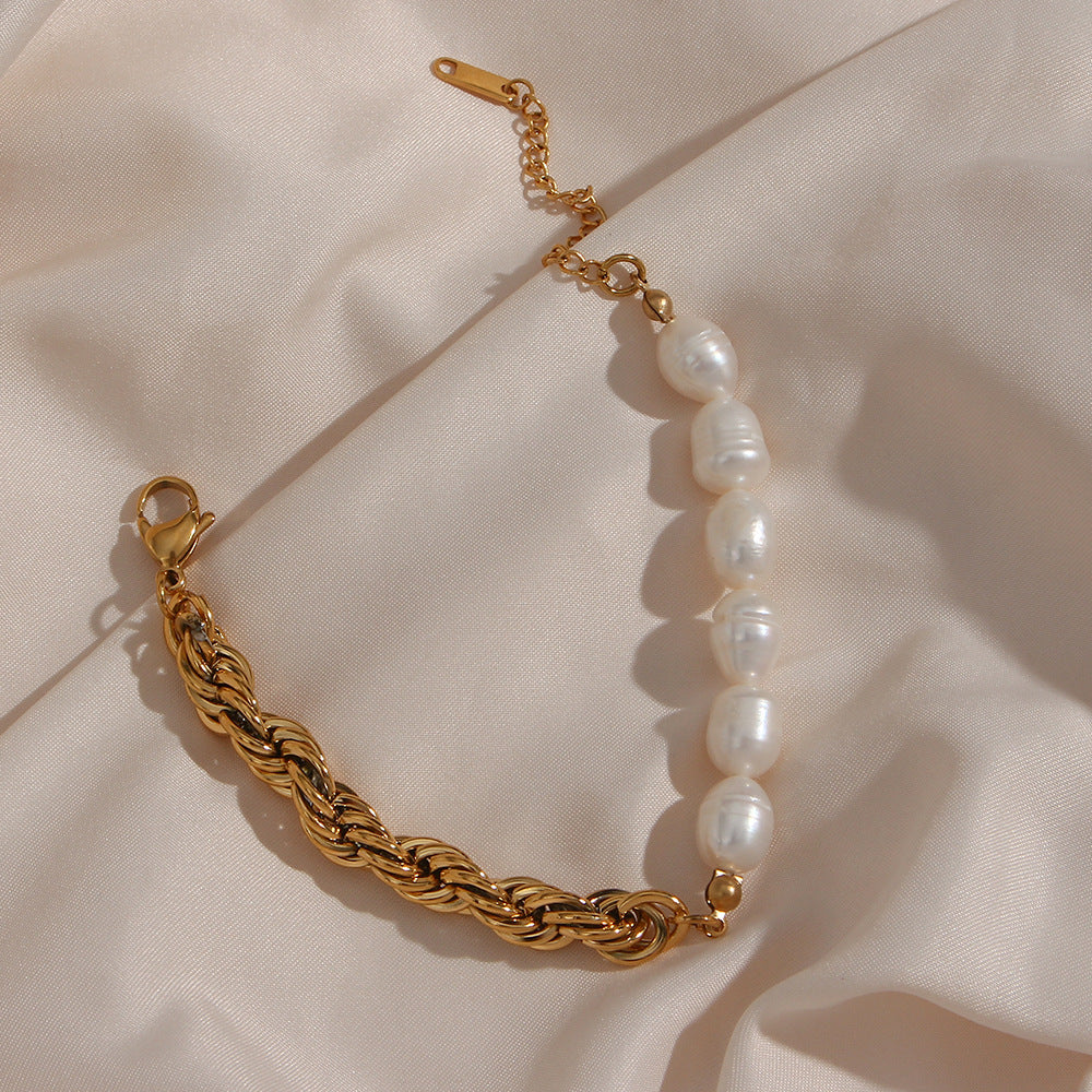 18K Plated Natural Freshwater Pearl Twist Chain Waterproof Necklace