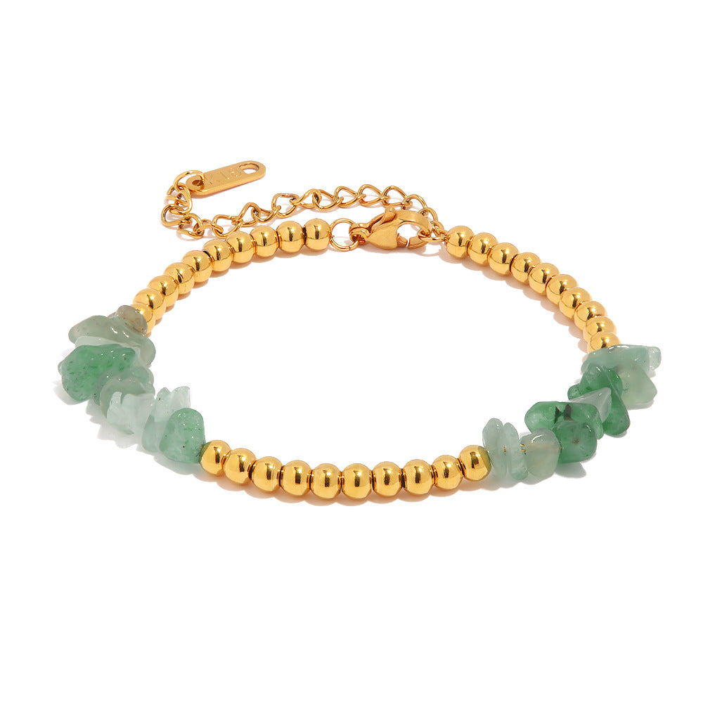 18K Gold Plated Sea Green/Pink Crystal Gravel Gold Beads Bracelet Waterproof