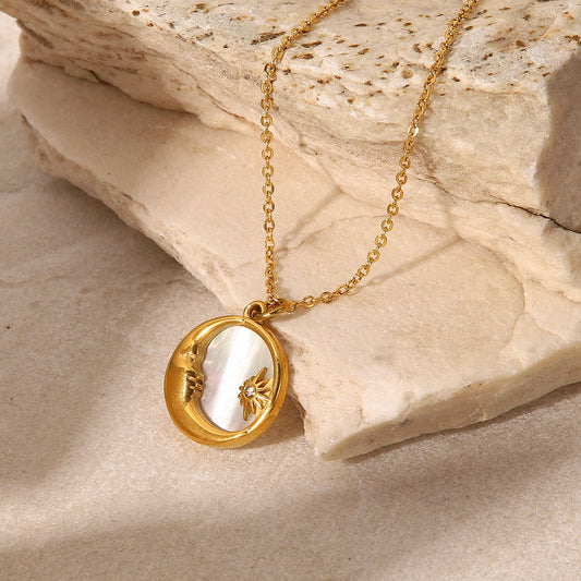 18K gold plated white mother-of-pearl pendant necklace waterproof