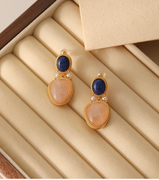 French Vintage Natural Stone Geometric Earrings